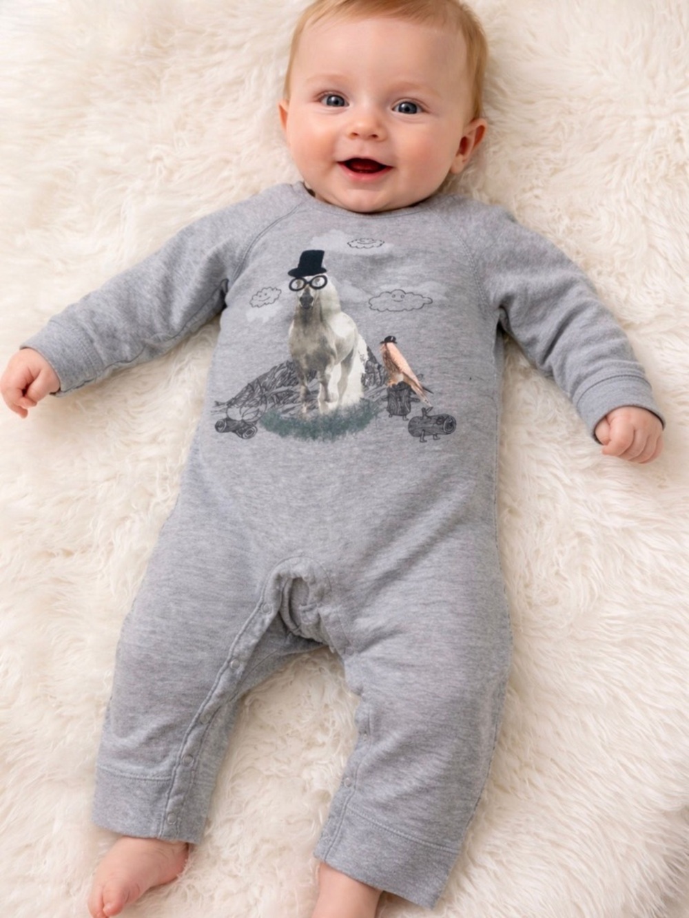 Stella McCartney Baby Grey One-Piece Romper with Cute Animal Graphic